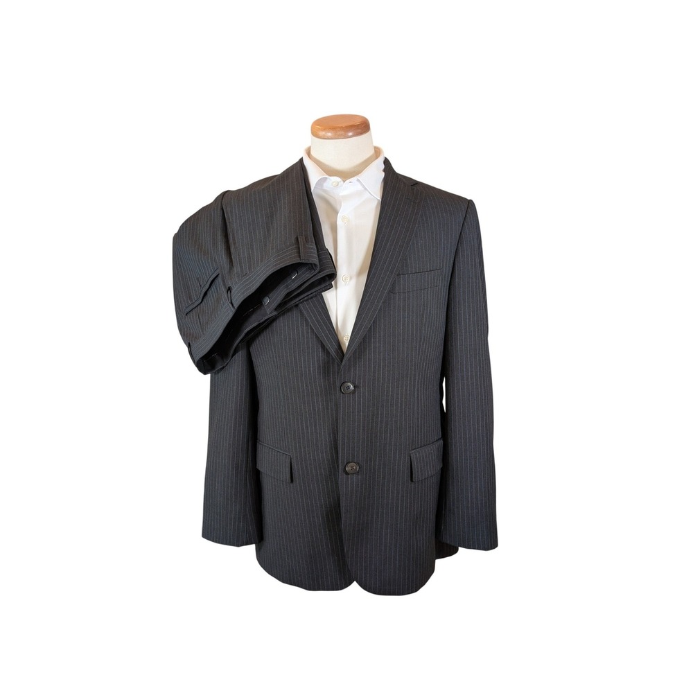 Hugo Boss Pasolini1 Movie1 Mens Suit 40R Charcoal Grey Blue Pinstripe 2 Button
